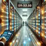 Inside view of high-frequency trading infrastructure with co-location servers and ultra-low latency network setup.