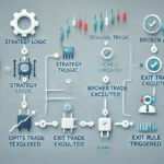 Diagram showing how automated trading works, from signal logic to broker execution using API