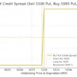 Bull put credit spread payoff at expiration — sell 5100 put, buy 5095 put, max profit $250, max loss $250, breakeven 5097.5.