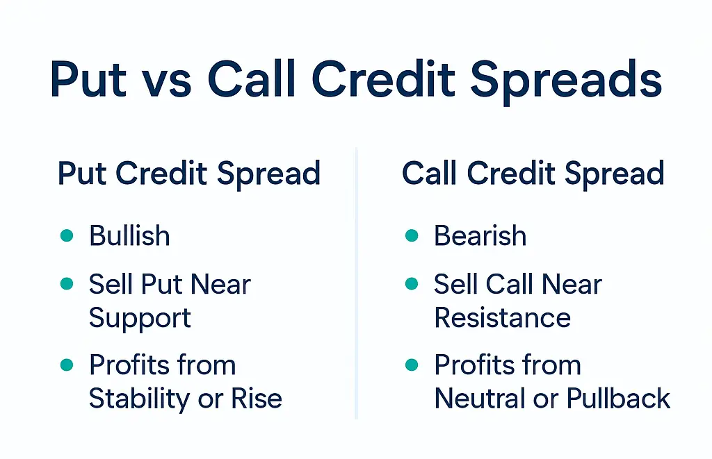 SPX Bear Call Credit Spread Example Infographic comparing put and call credit spreads