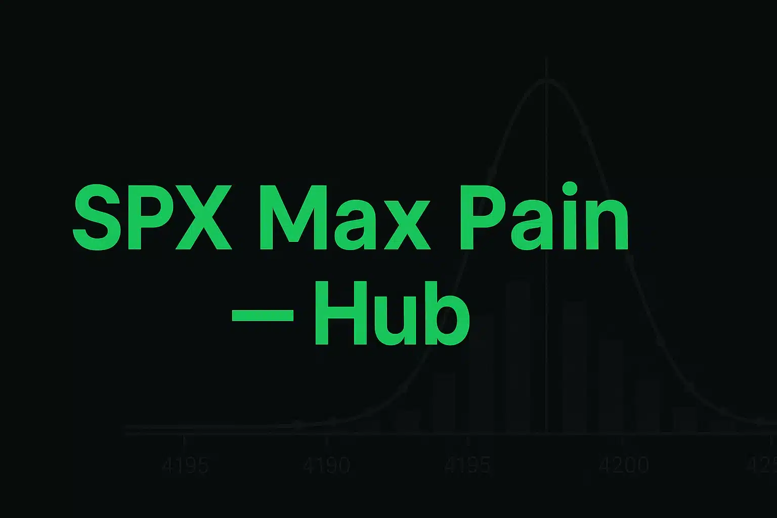 SPX Max Pain Hub banner showing green institutional title on a dark background with a faint max pain chart silhouette