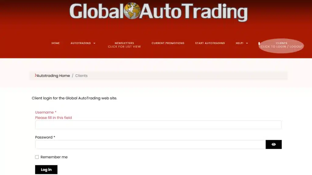 Action: Login into your Global AutoTrading account.